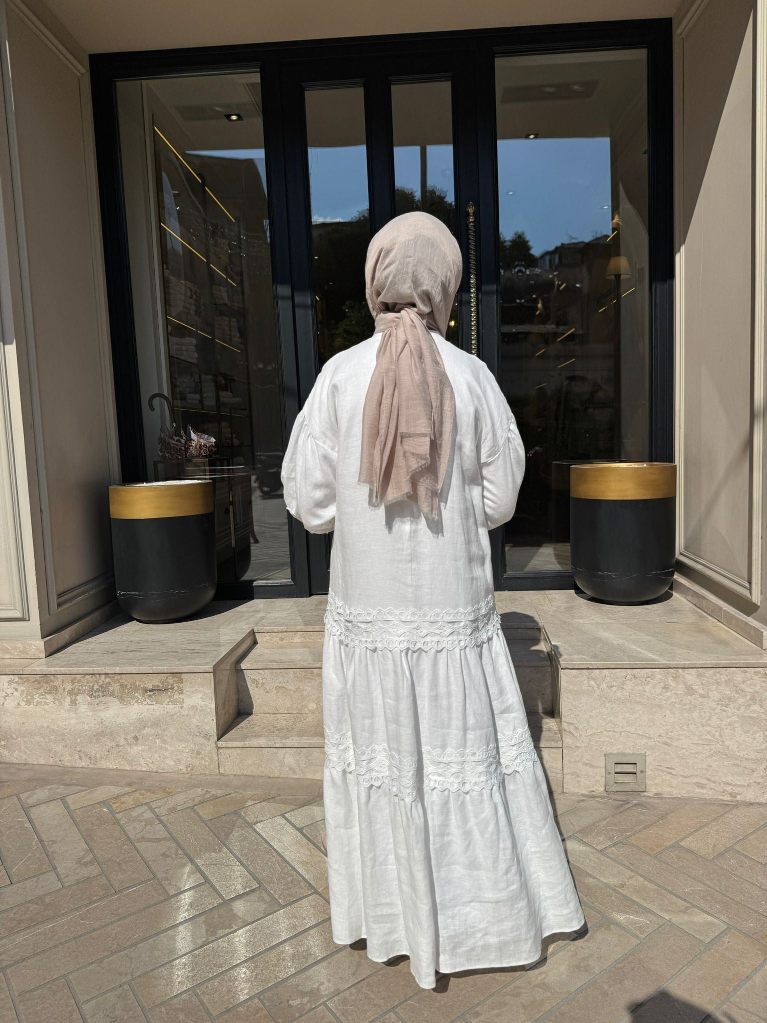 303903 Güpür Detay Kadın Elbise Beyaz
