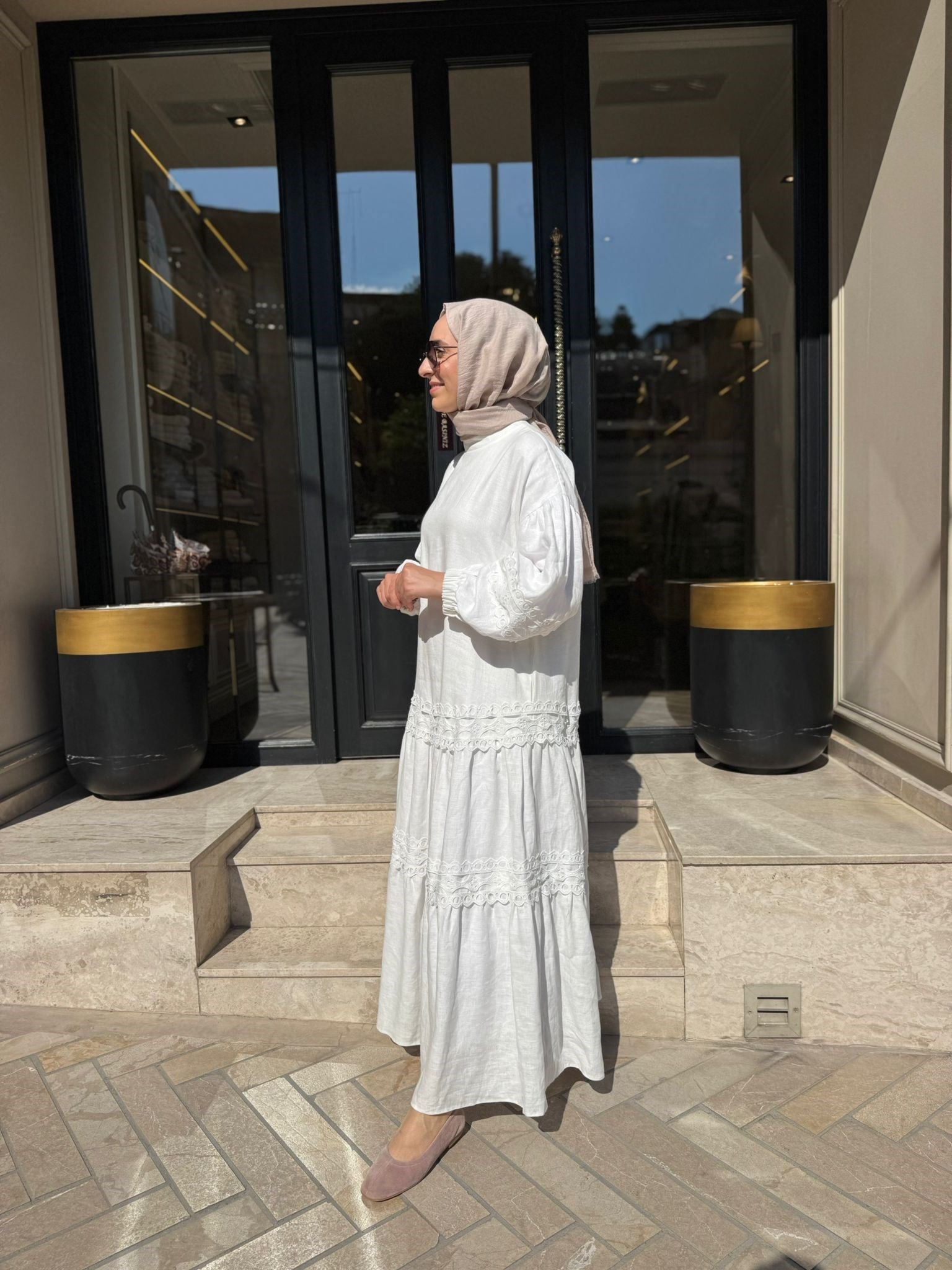 303903 Güpür Detay Kadın Elbise Beyaz