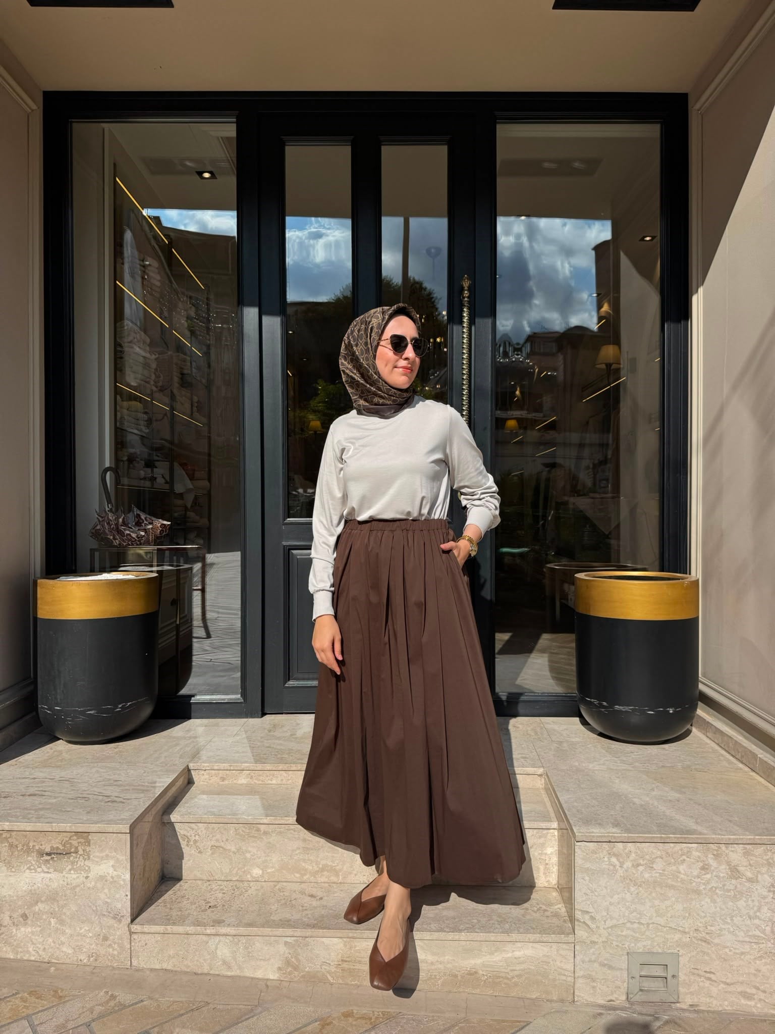 303906 Paraşüt Detay Kadın Elbise KAHVE-BEJ