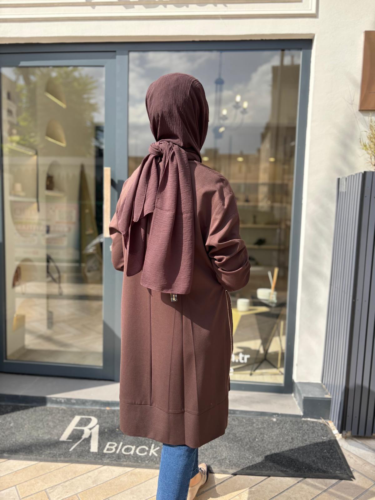 38020 Fermuar Detay Kadın Tunik Kahve