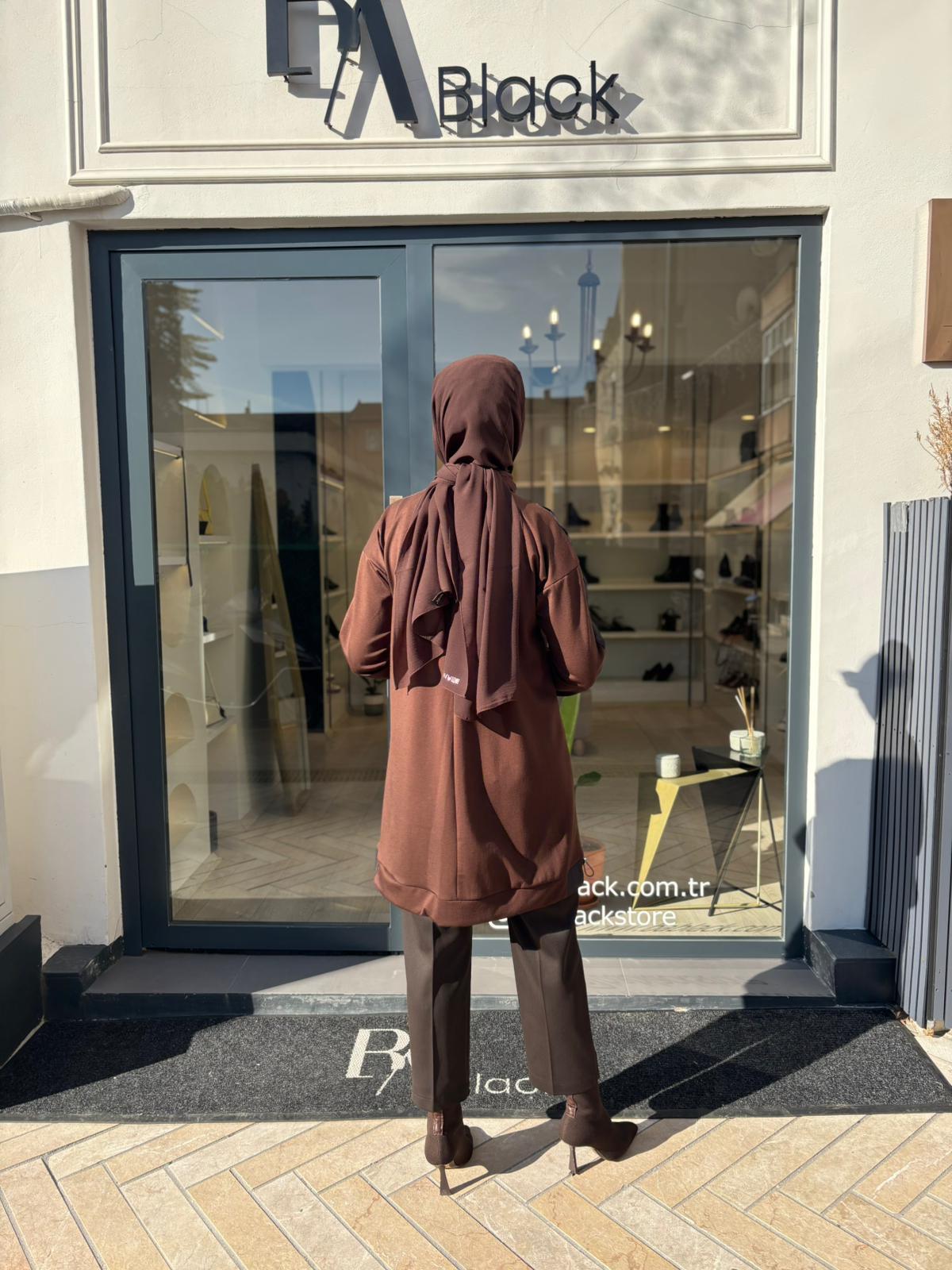 38040 Paraşüt Detay Kadın Tunik Kahve