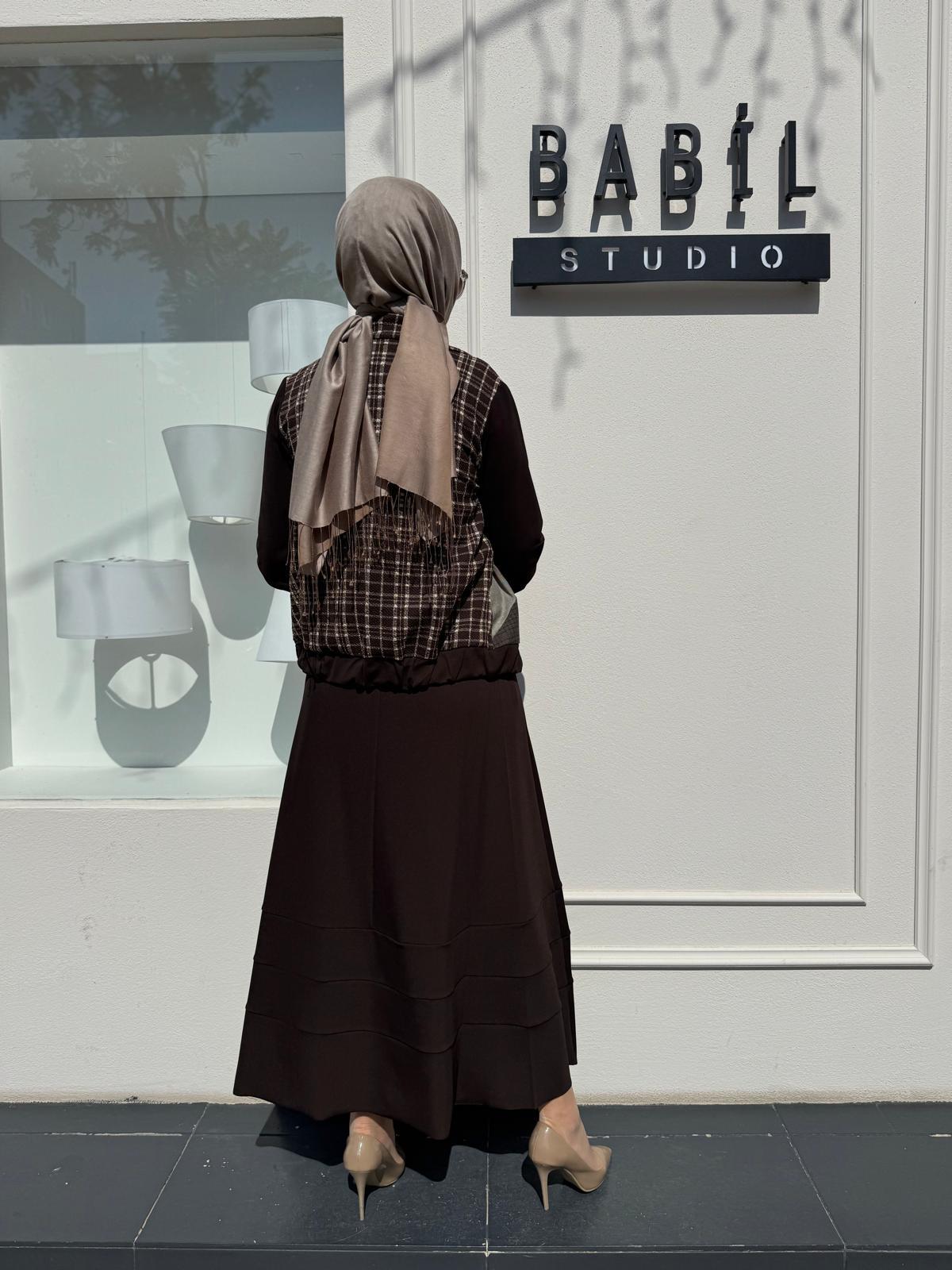 38200 Parça Desen Kadın Takım Kahve