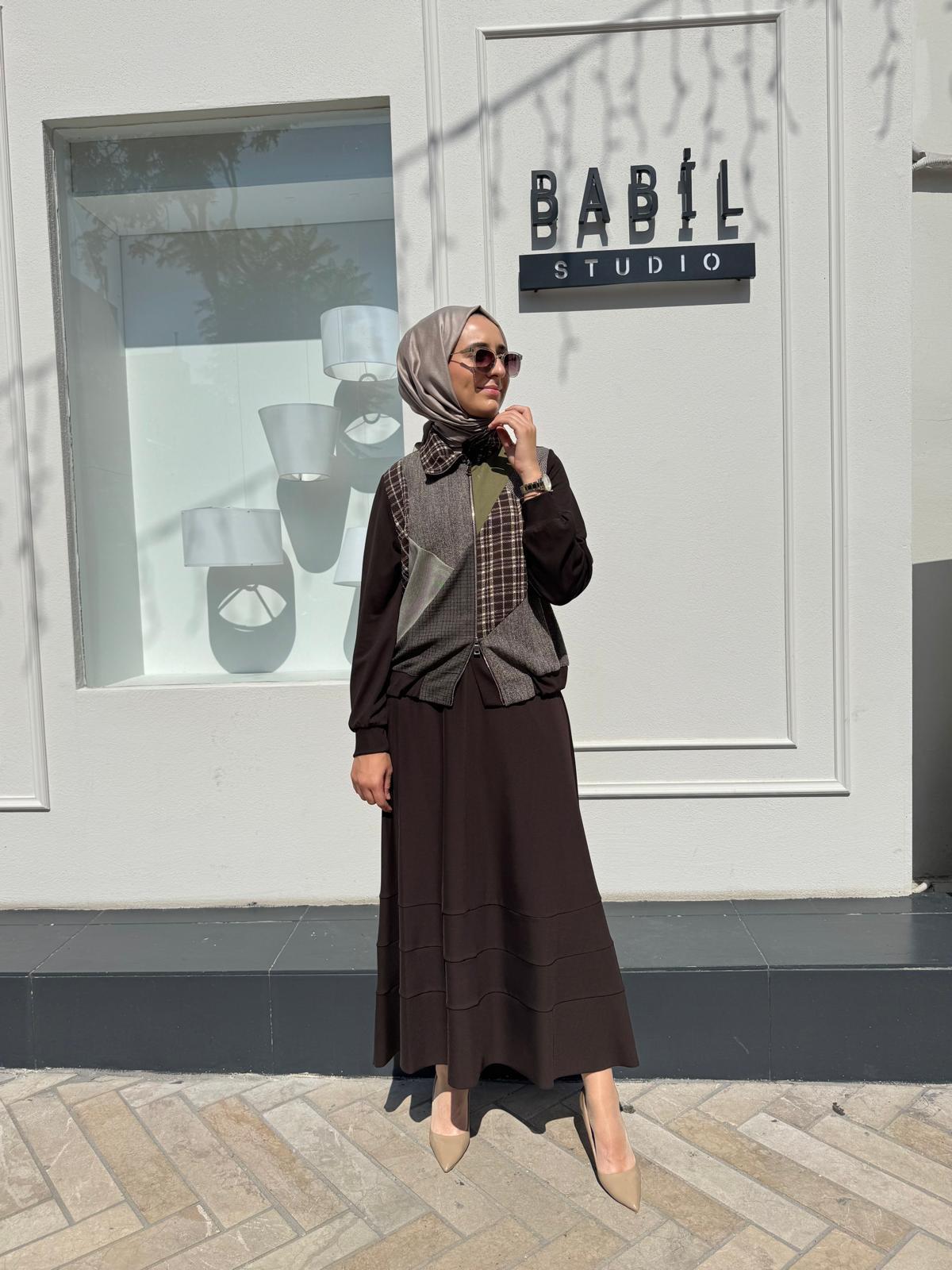 38200 Parça Desen Kadın Takım Kahve