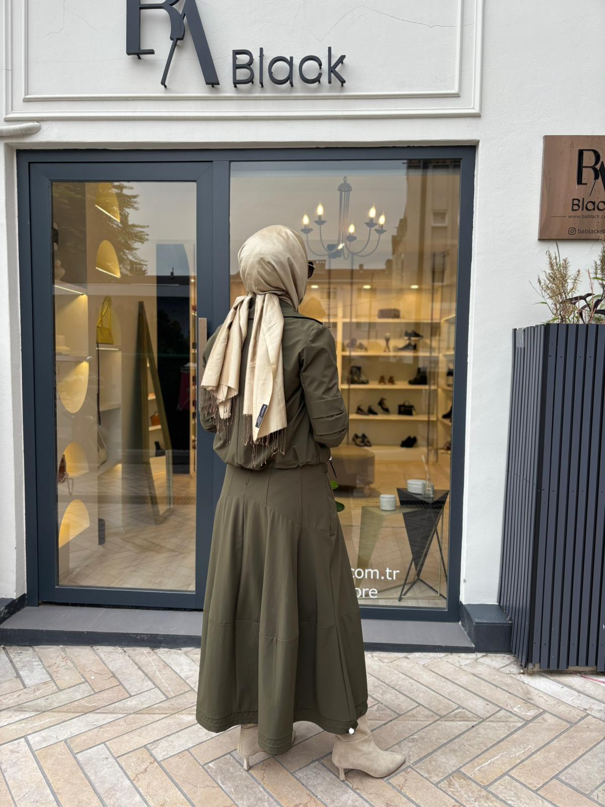38208 Baklava Dikişli Kadın Takım Haki Yeşil
