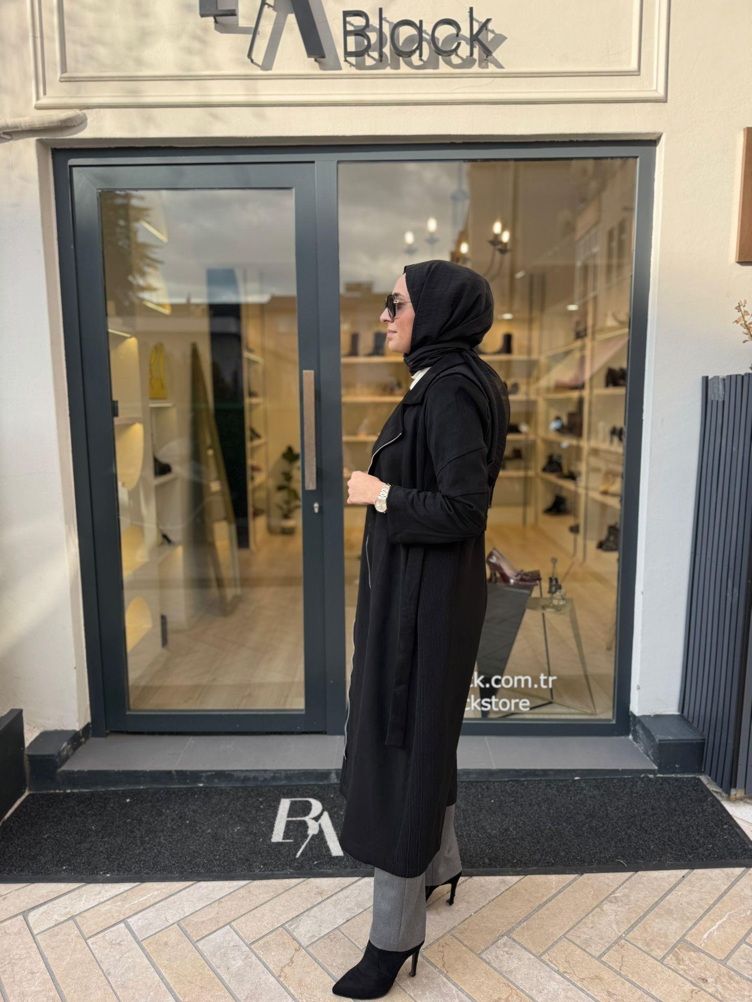 38502 Kadın Pardesü Siyah