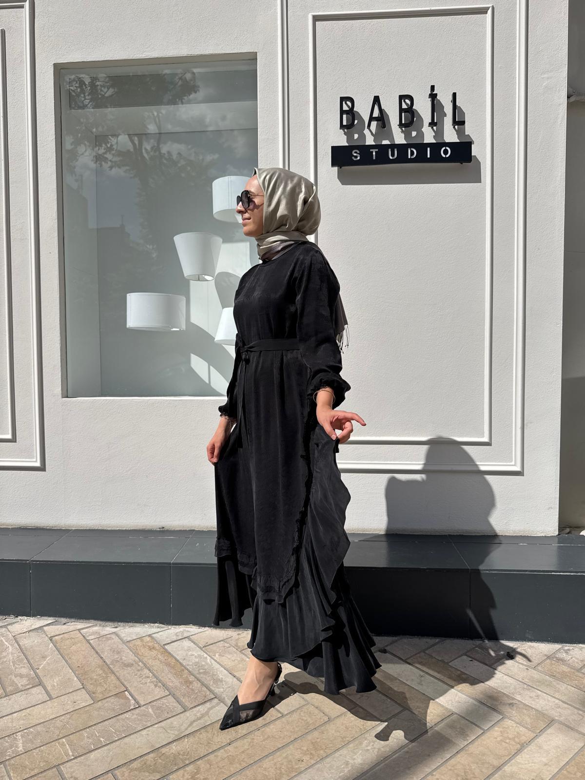 38806 Desenli Baskılı Kadın Elbise Siyah