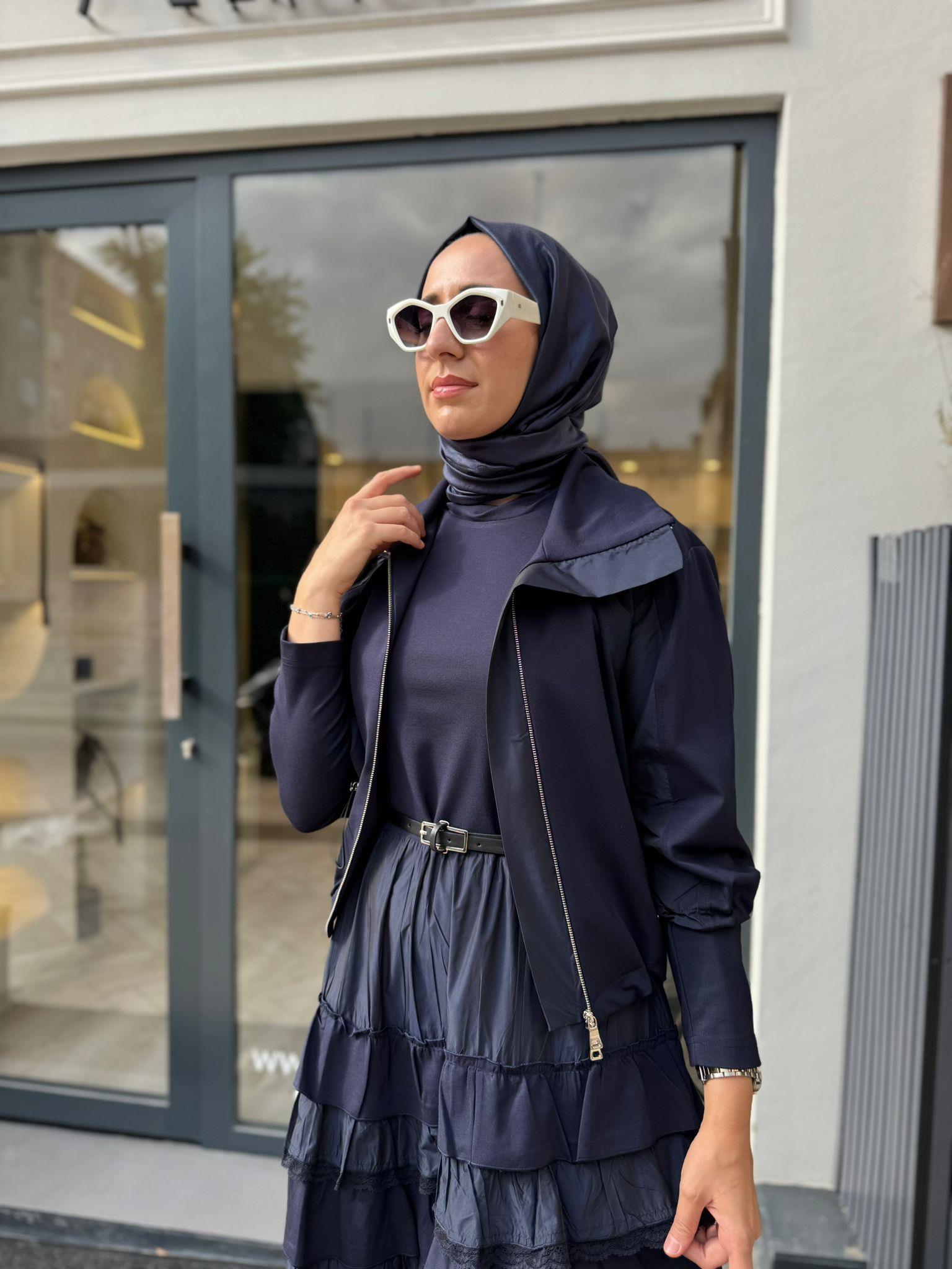38807 Fırfırlı İkili Elbise Lacivert