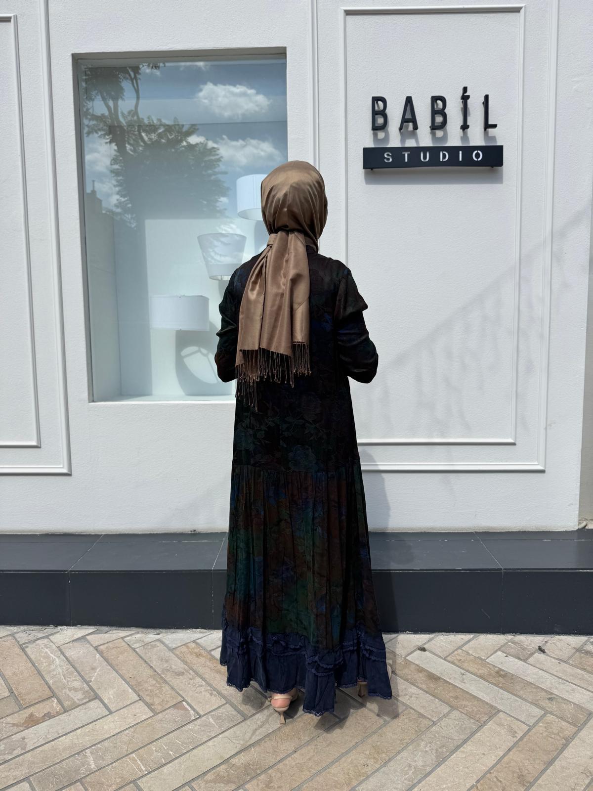 38809 Kendinden Baskılı Kadın Elbise ORJİNAL