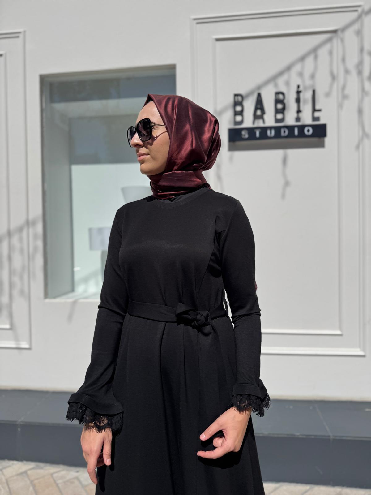 38823 Güpür Detaylı Kadın Elbise Siyah