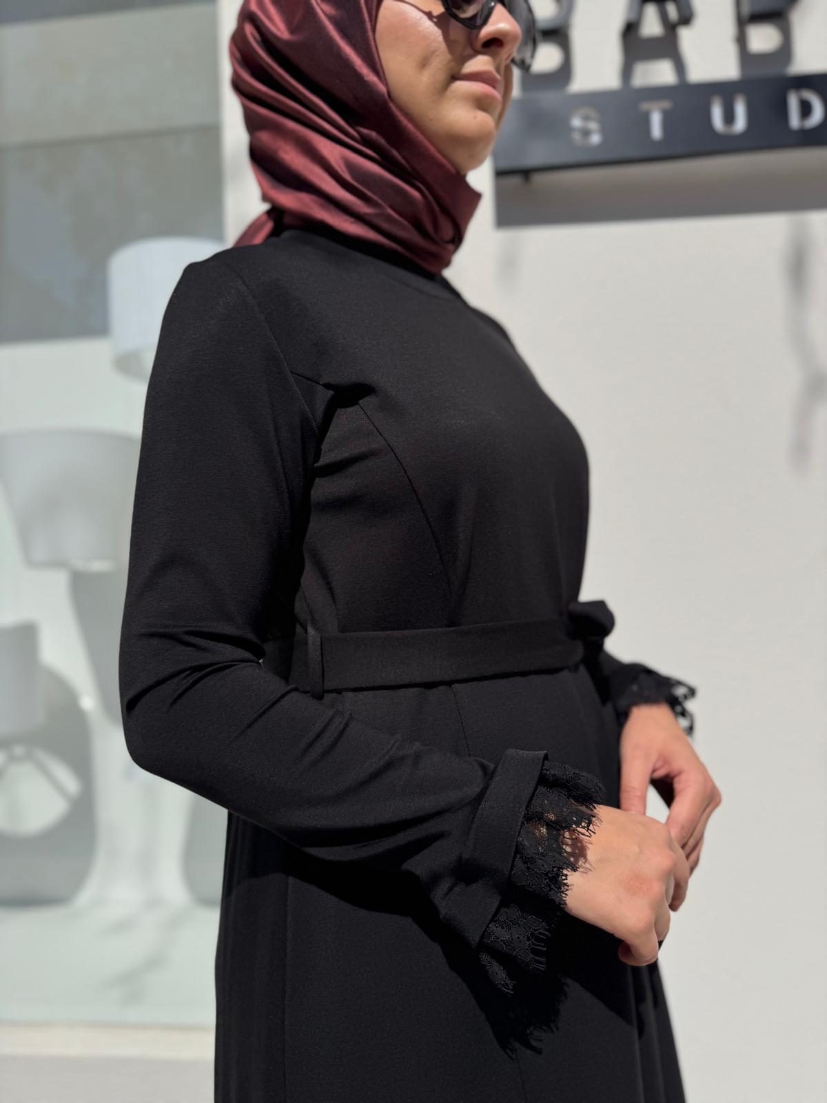 38823 Güpür Detaylı Kadın Elbise Siyah