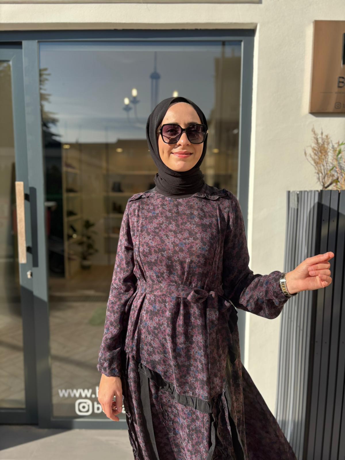 38829 Desenli Kadın Elbise Bordo