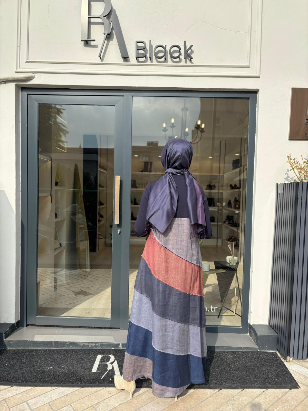 38832 Parça Desenli Kadın Elbise Lacivert