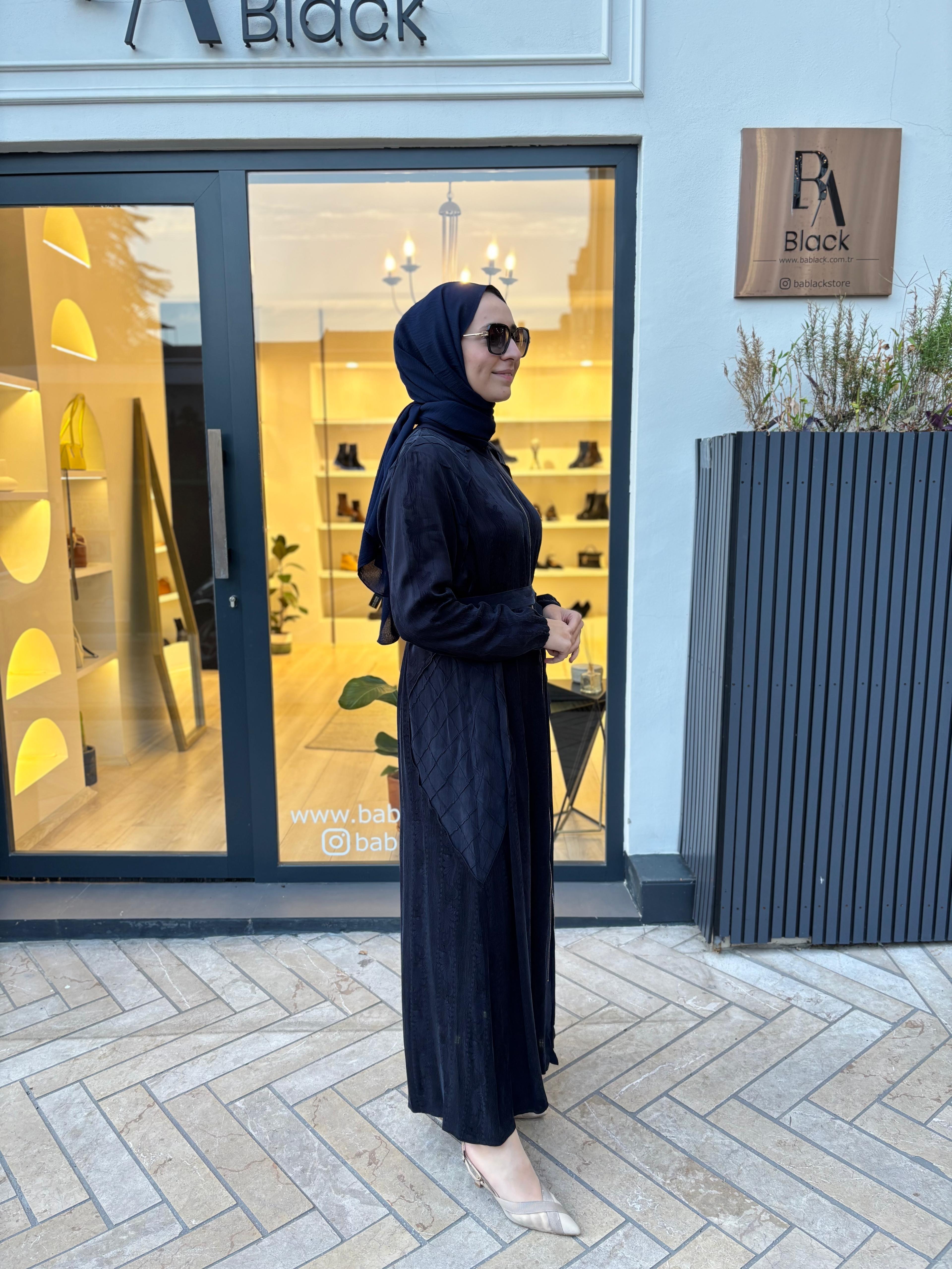 38835 Fermuar Detay Kadın Elbise Lacivert