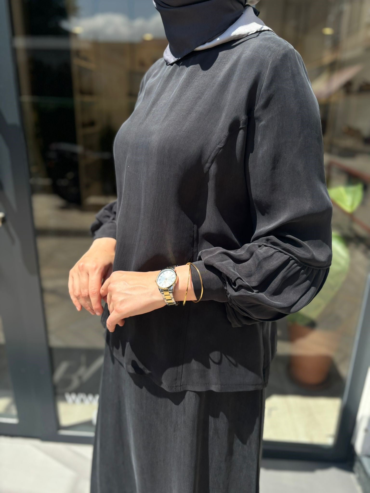 39023 Dikiş Detay Kadın Tunik Siyah
