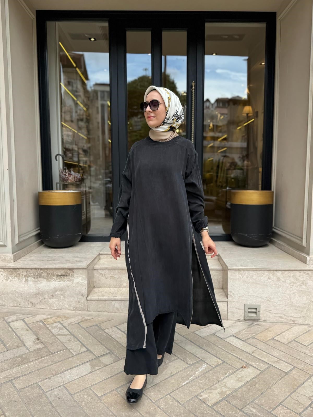 39031 Fermuar Detay Kadın Tunik Siyah