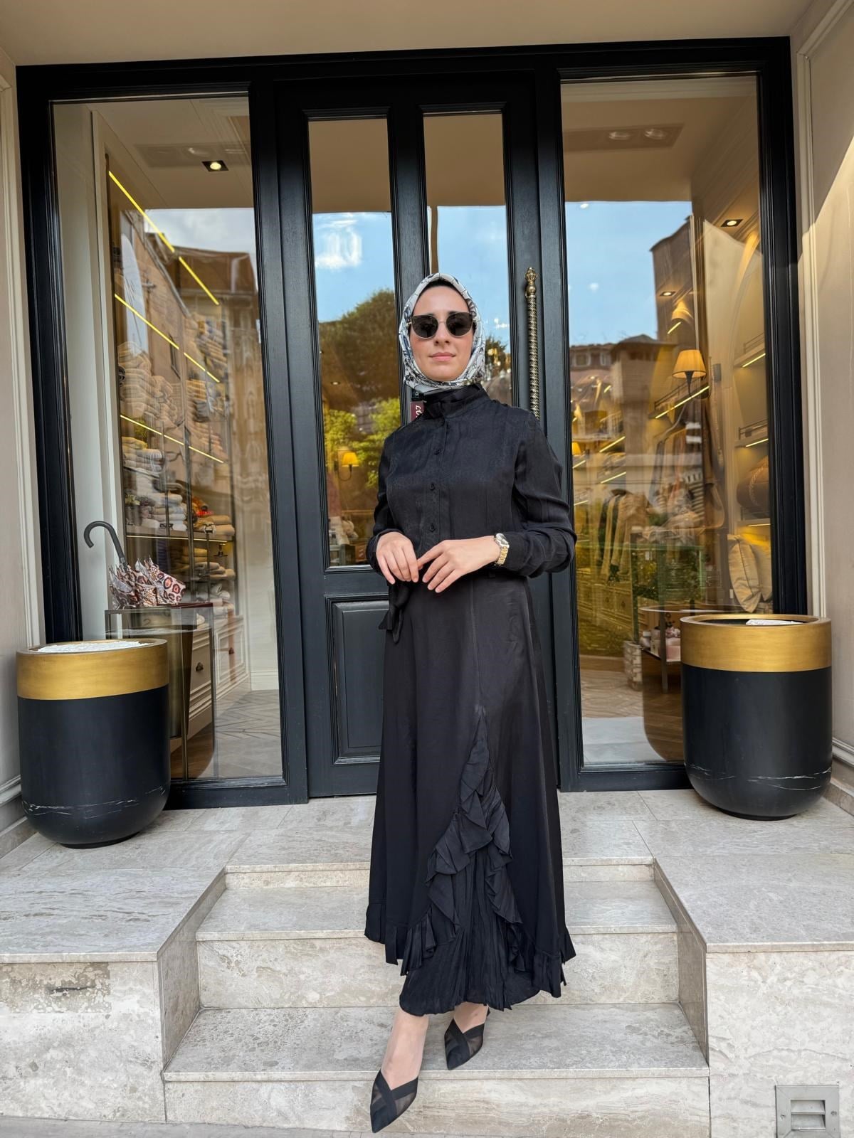 39032 Kendinden Desenli Kadın Takım Siyah
