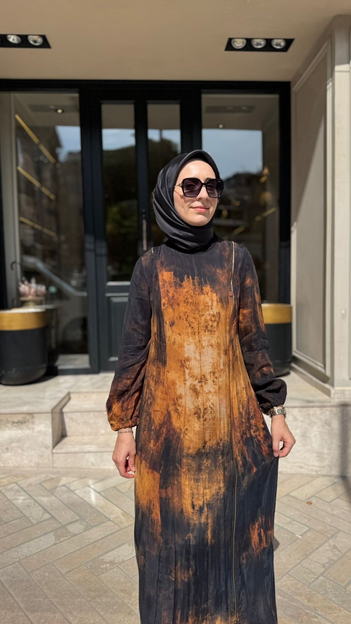 39826 Fermuar Detay Kadın Elbise Sarı