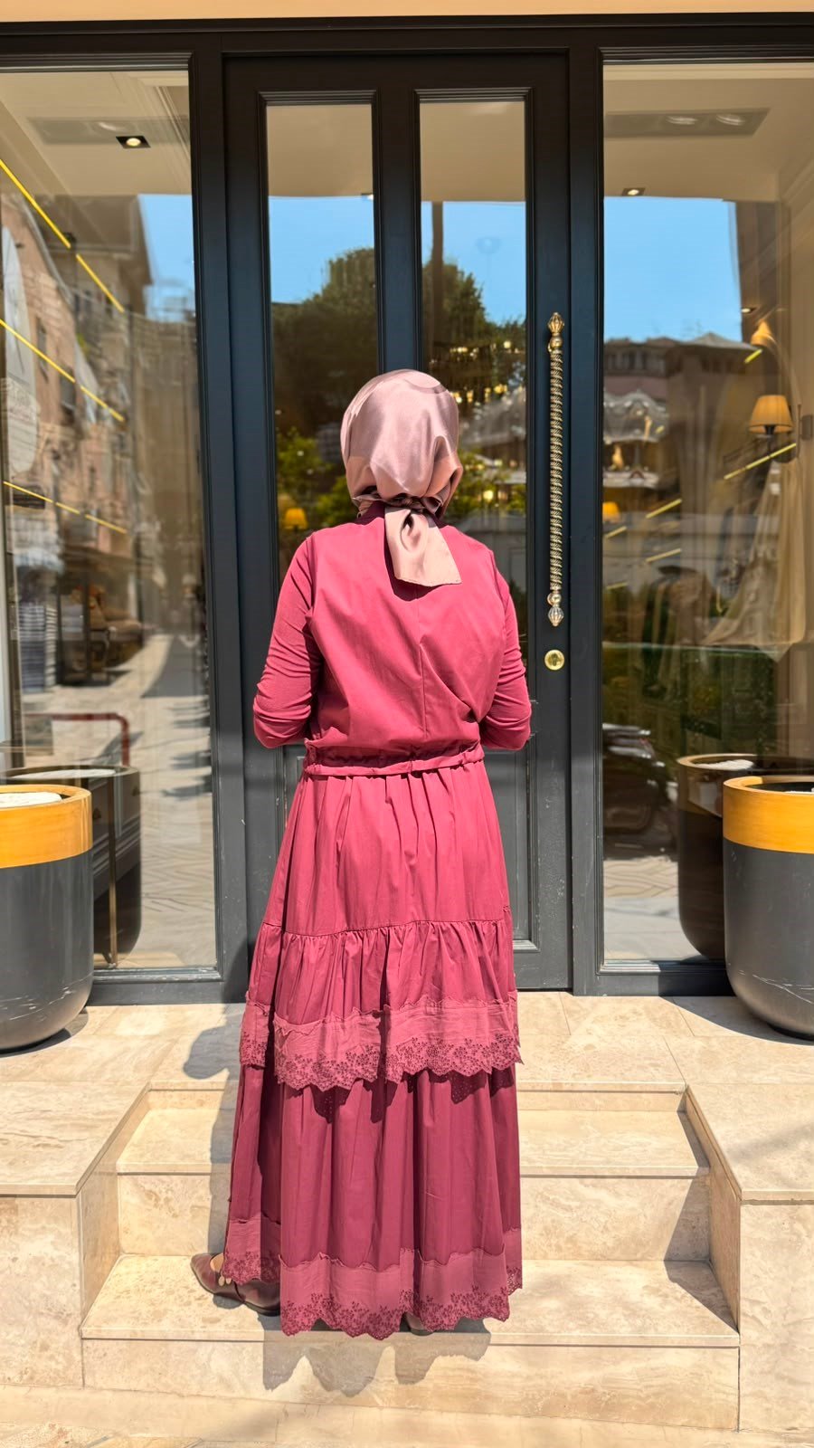 39834 Yelekli Kadın Elbise Bordo