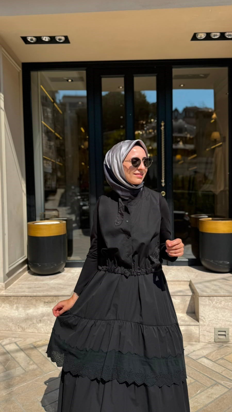 39834 Yelekli Kadın Elbise Siyah