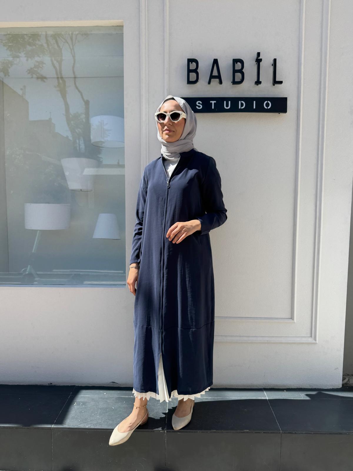 404888-1 Fermuarlı Düz Basic Kadın Kap Lacivert
