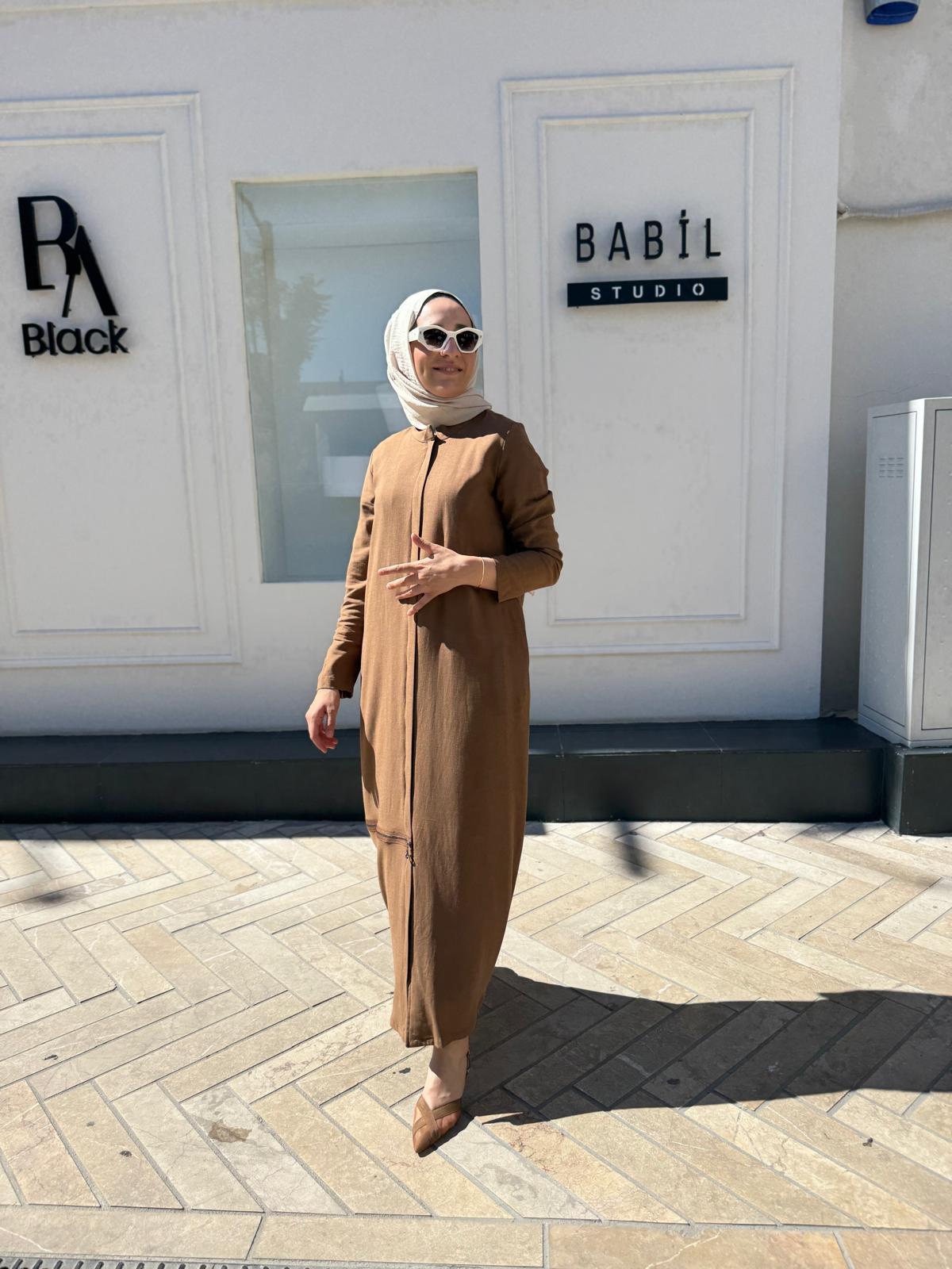 404948 Keten Fermuarlı Kadın Kap Bej