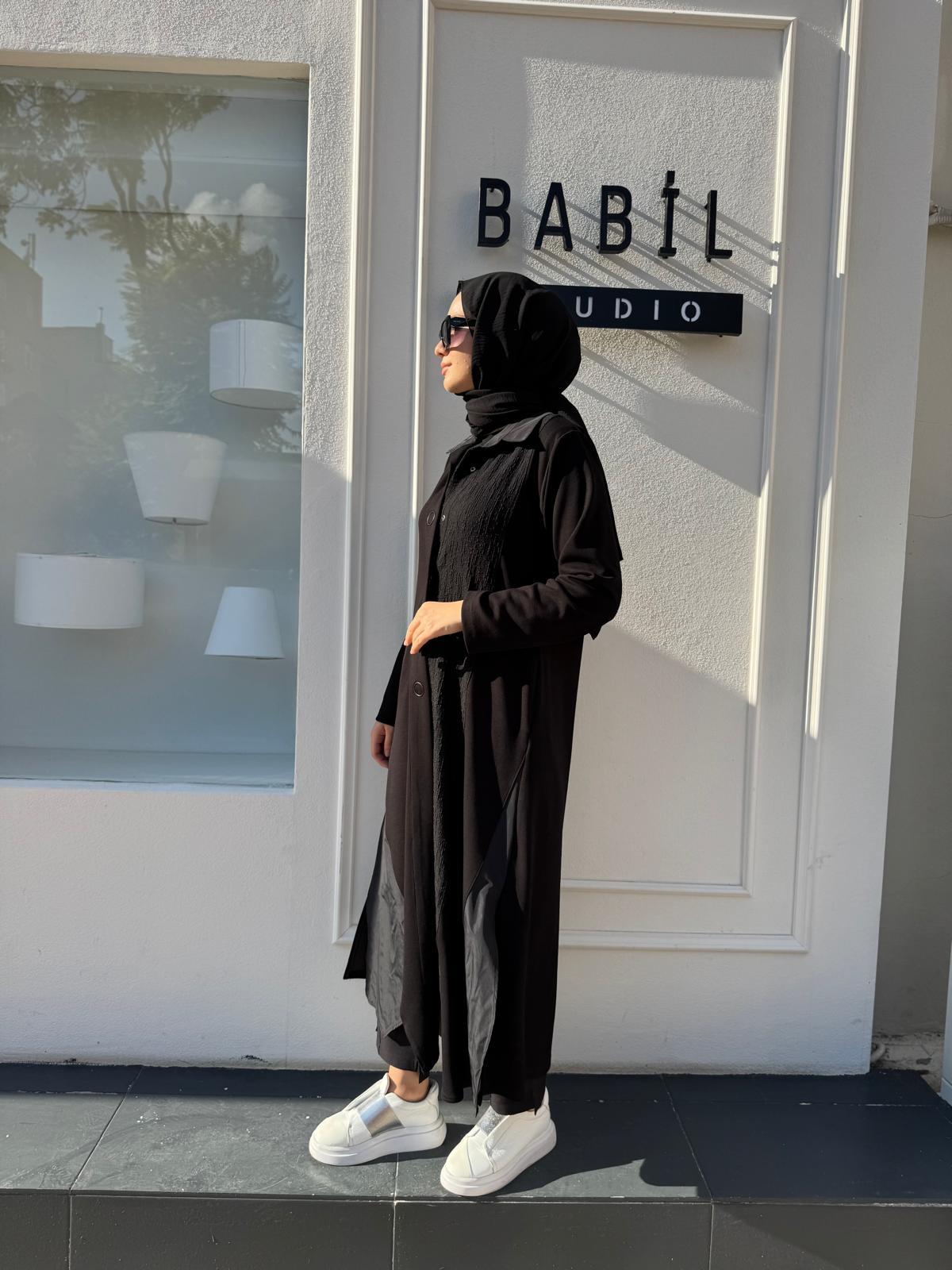 404992 Parçalı Kalın Modal Kadın Kap Siyah