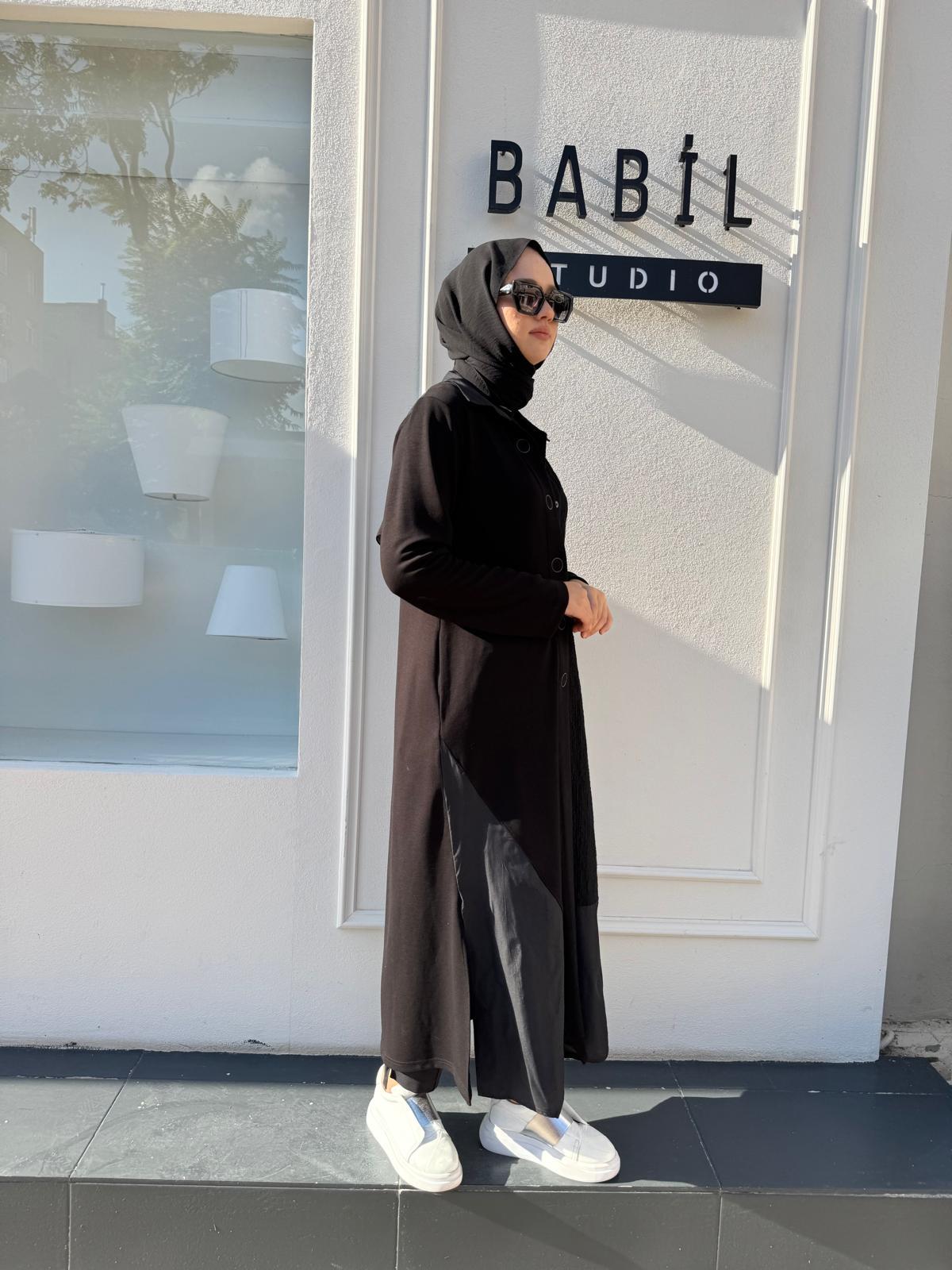 404992 Parçalı Kalın Modal Kadın Kap Siyah