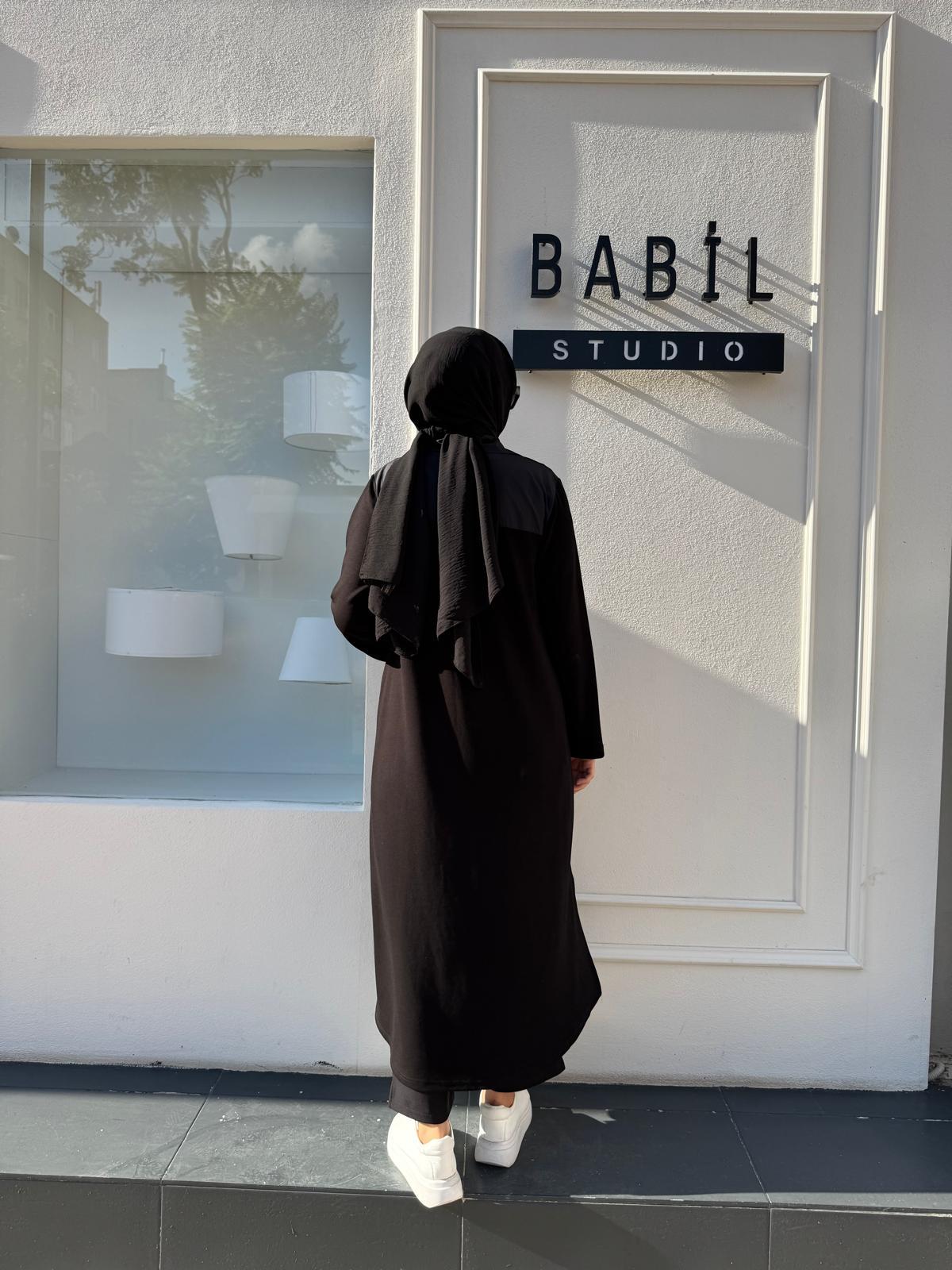 404992 Parçalı Kalın Modal Kadın Kap Siyah