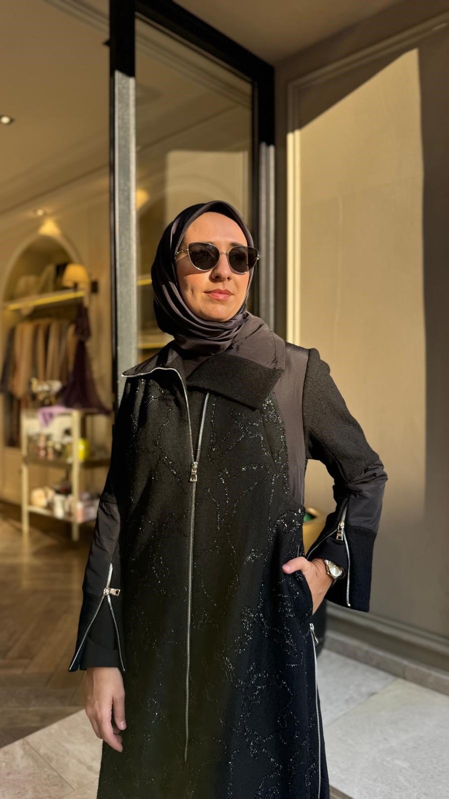 40515 Keçe Detay Kadın Kaban Siyah