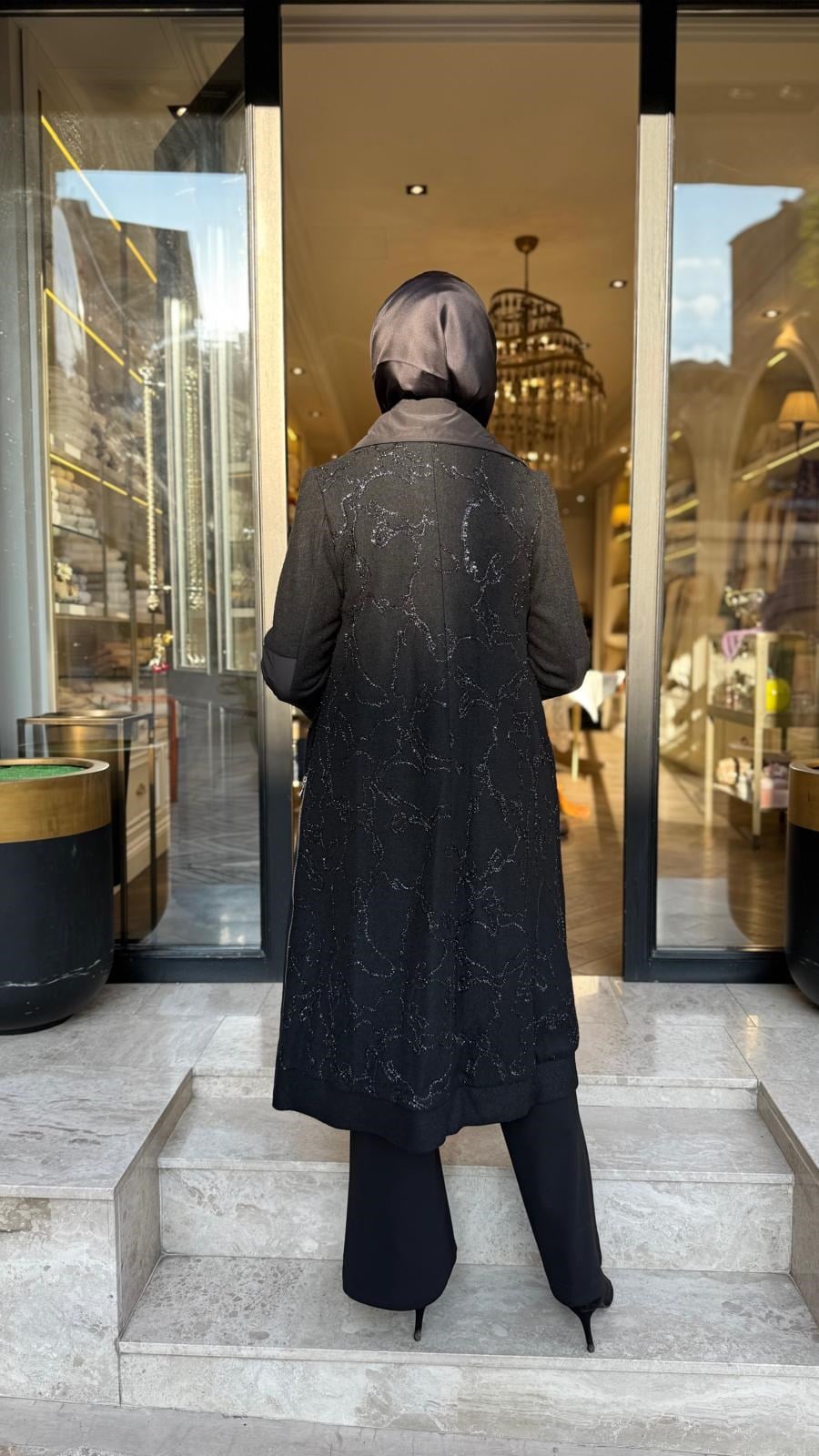 40515 Keçe Detay Kadın Kaban Siyah