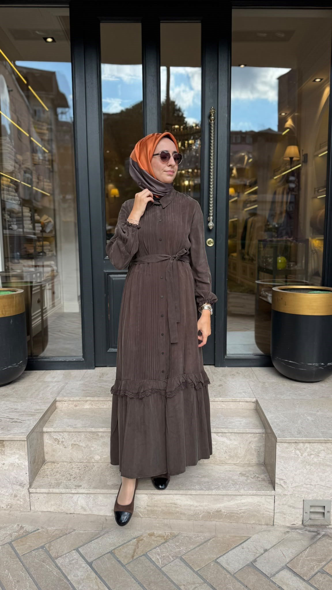 40818 Çıtçıt Detay Kadın Elbise Kahve