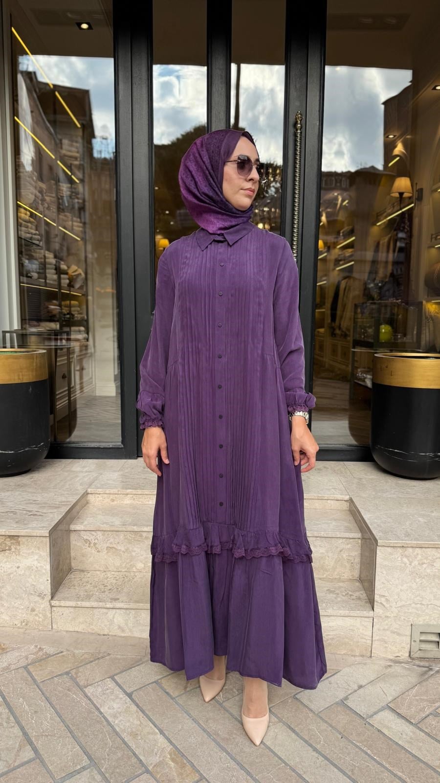 40818 Çıtçıt Detay Kadın Elbise Mor