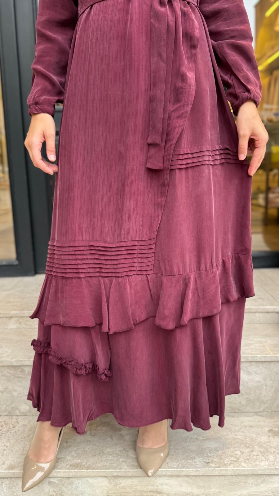 40837 Yelekli Kadın Elbise Bordo