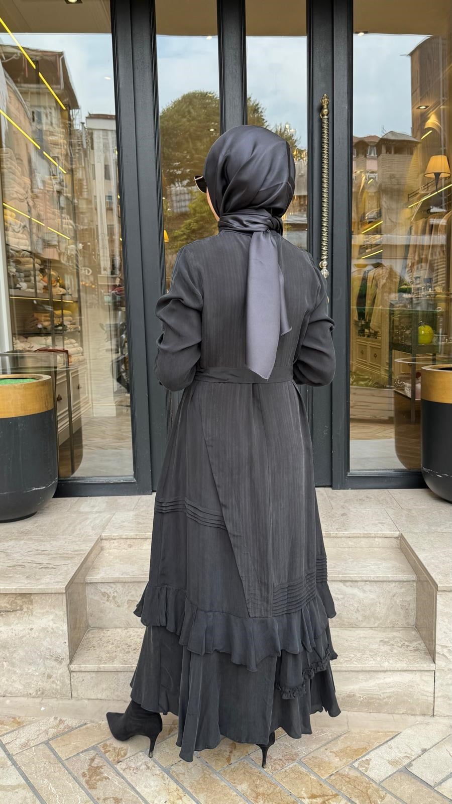 40837 Yelekli Kadın Elbise Siyah