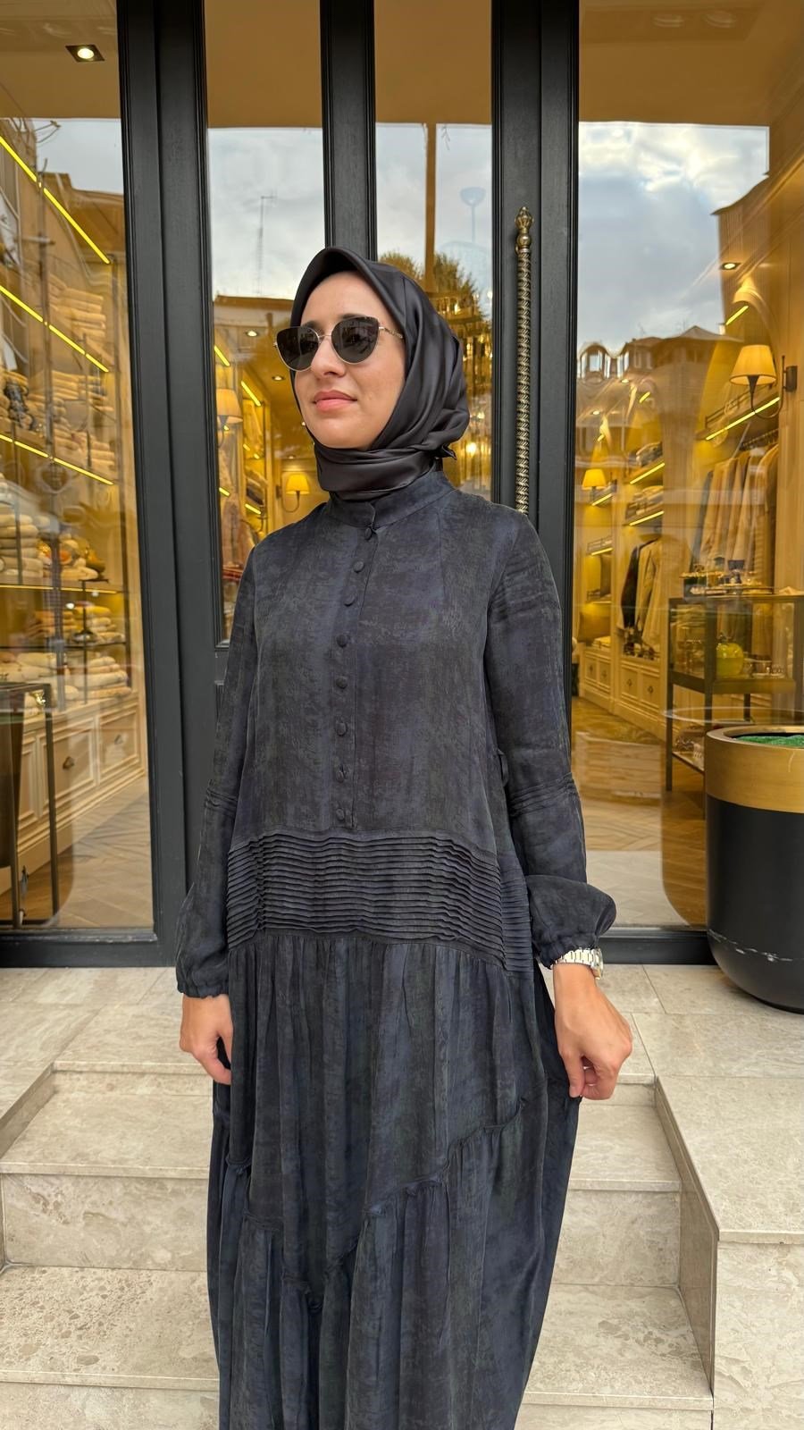 40846 Düğmeli Kadın Elbise Lacivert