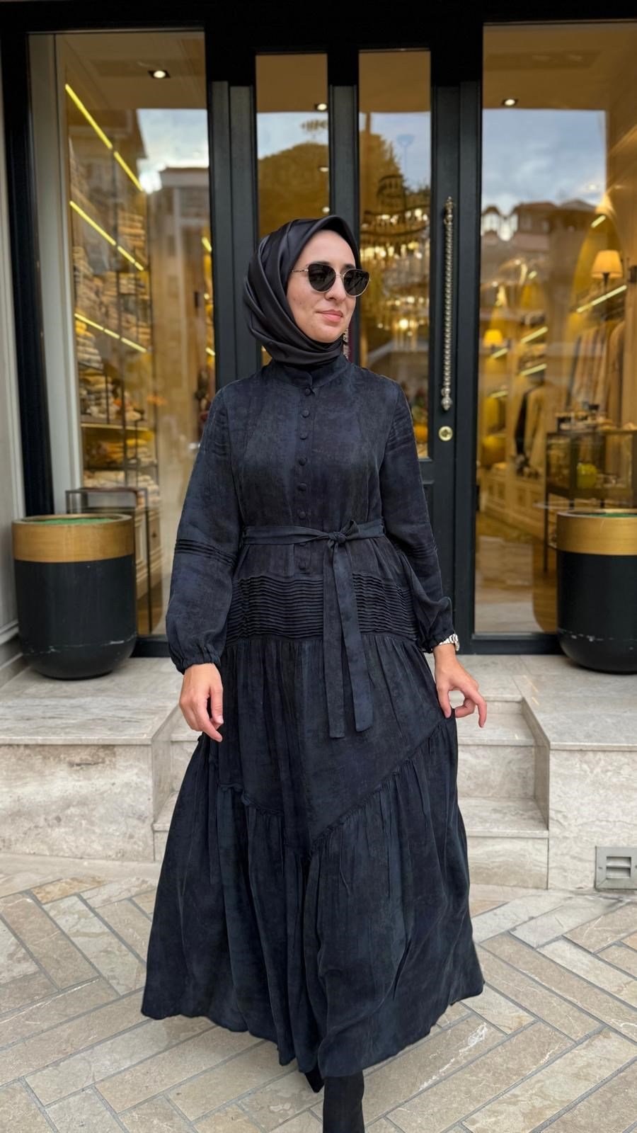 40846 Düğmeli Kadın Elbise Lacivert