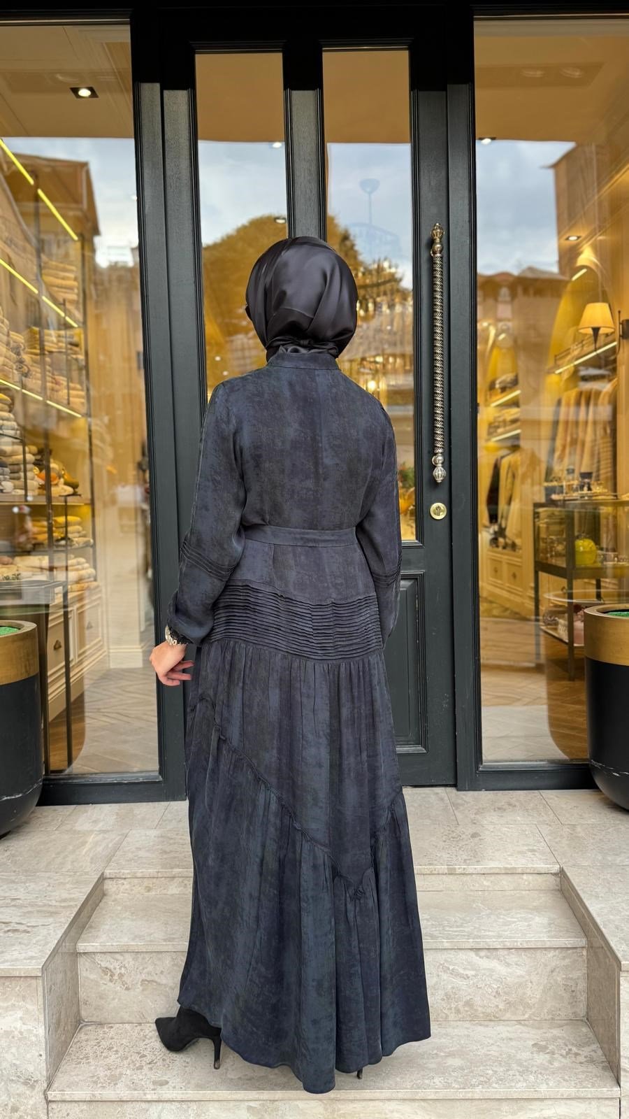 40846 Düğmeli Kadın Elbise Lacivert