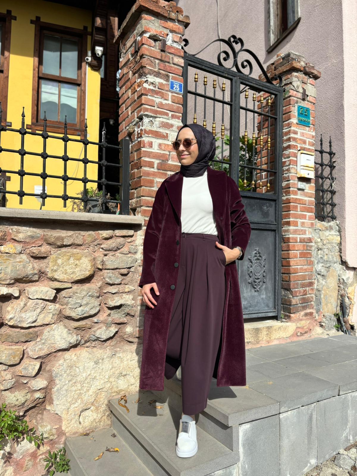 505322 Dokulu Kadın Kaban Bordo