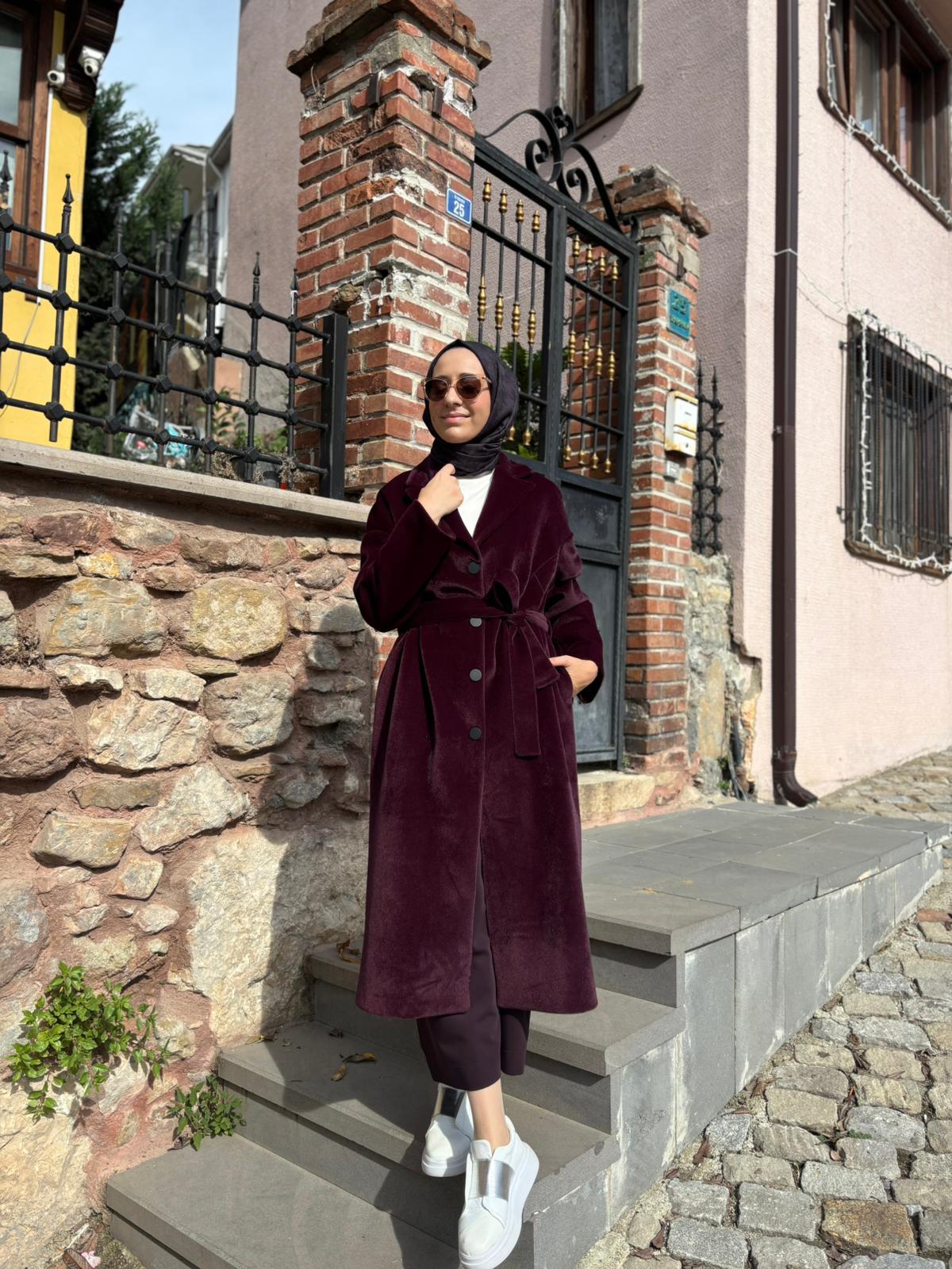 505322 Dokulu Kadın Kaban Bordo