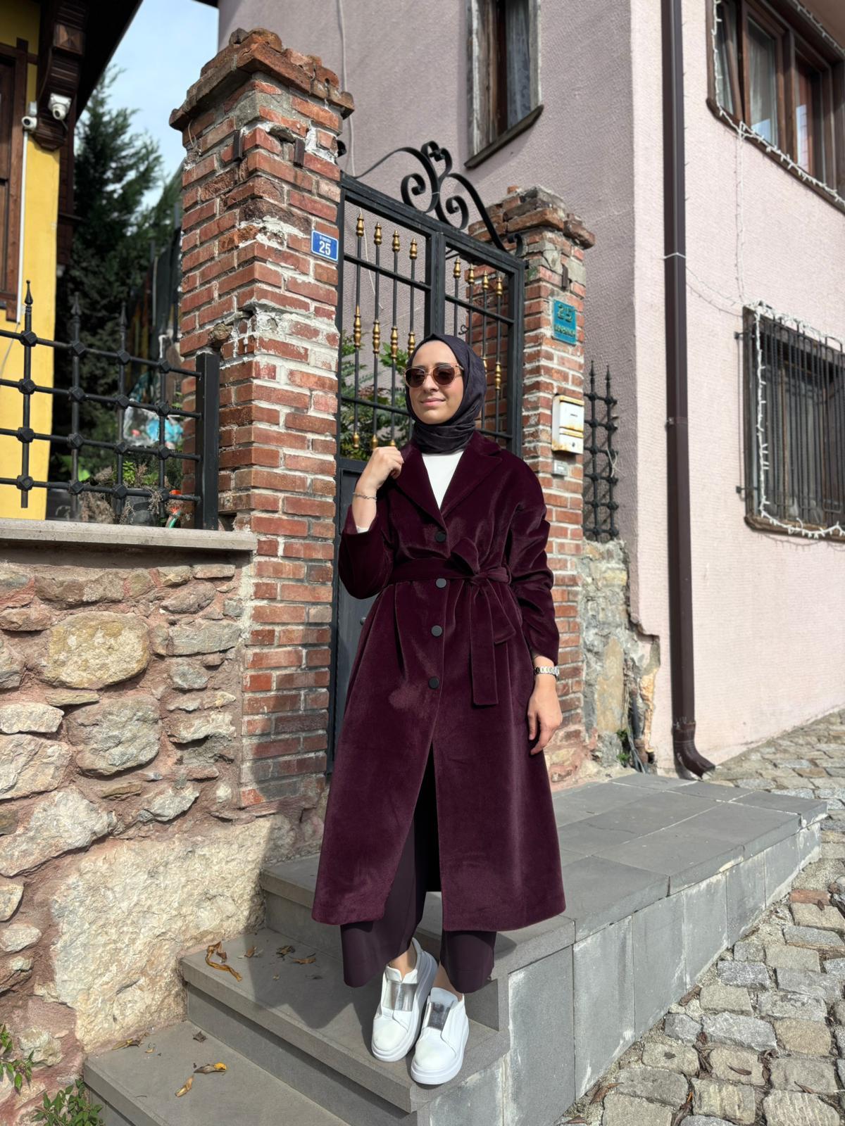 505322 Dokulu Kadın Kaban Bordo