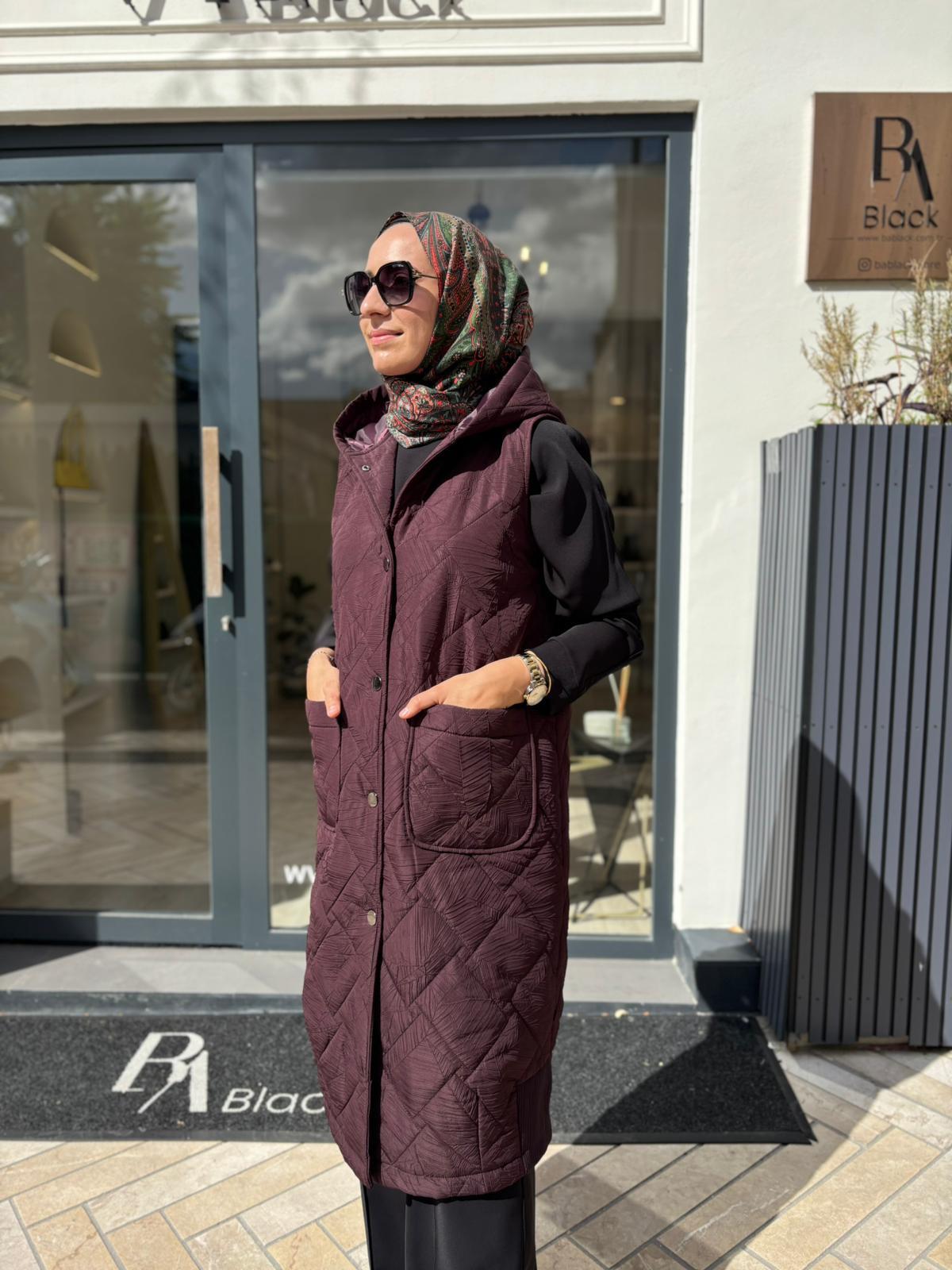 505329 Kapüşonlu Kadın Yelek Bordo