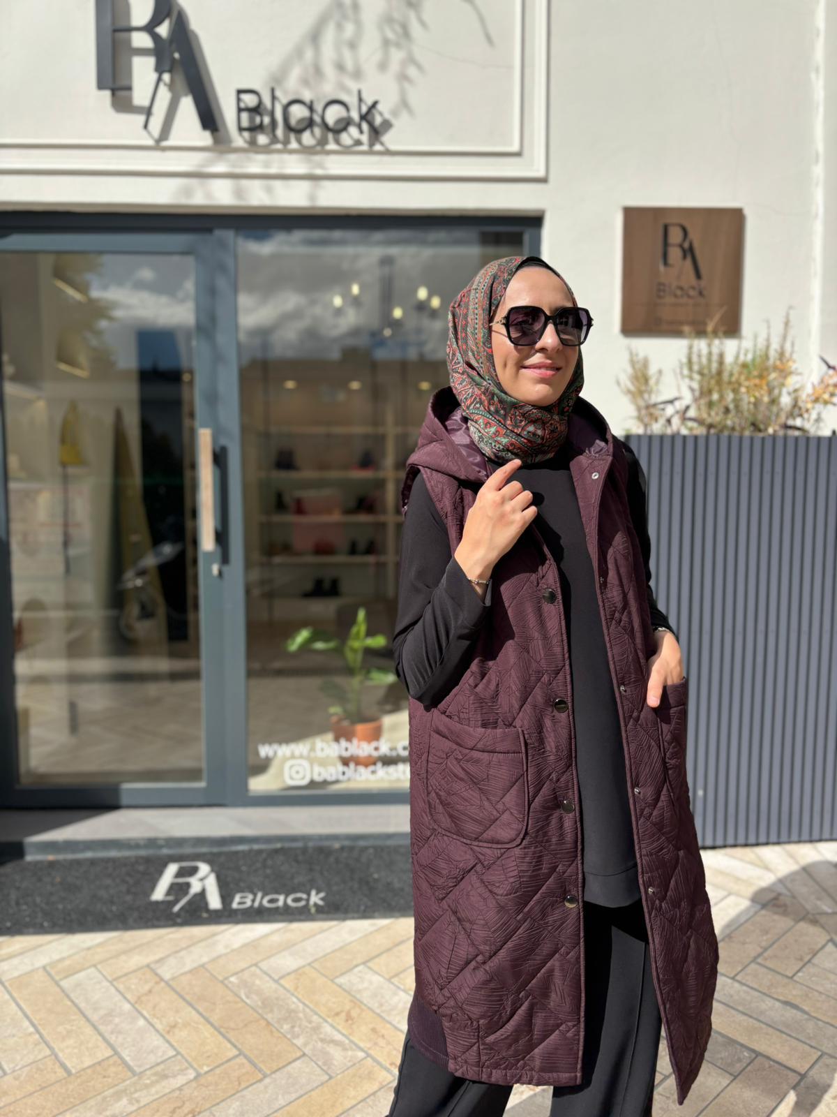 505329 Kapüşonlu Kadın Yelek Bordo