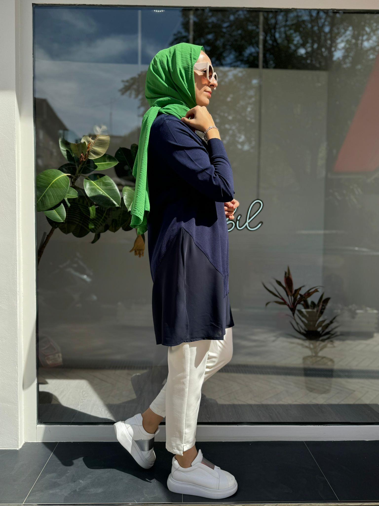 Altı Şifon Kadın Triko Tunik Lacivert