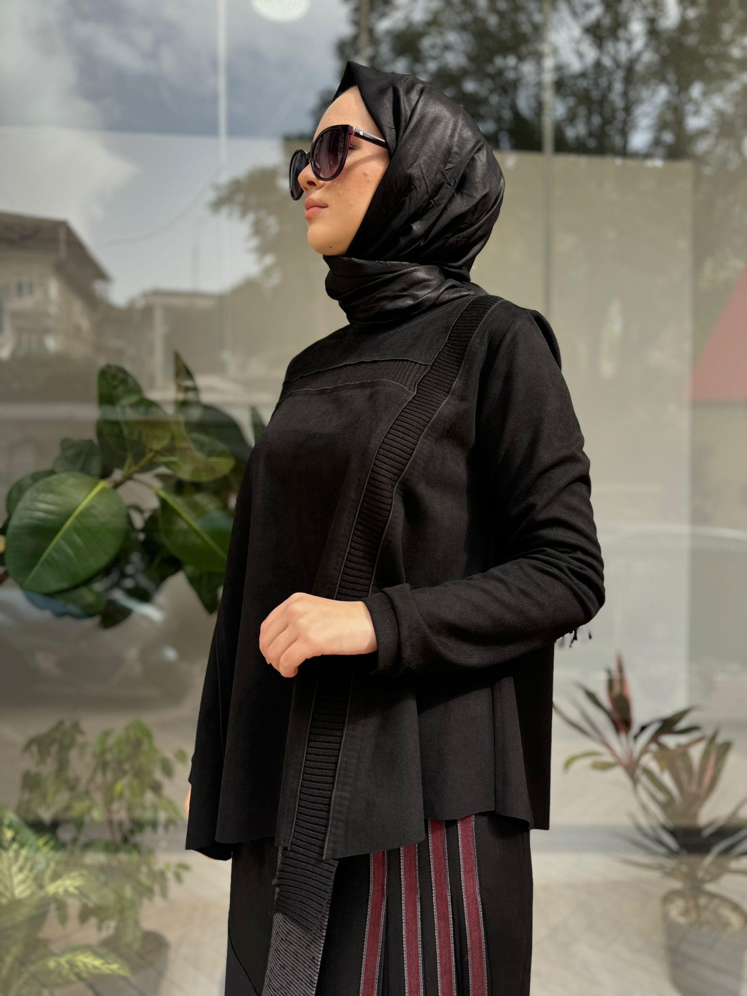 Asimetrik Nubuk Kadın Tunik Siyah