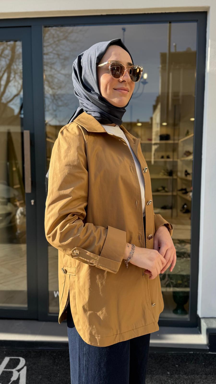 Astarlı Kanvas Kadın Ceket Camel