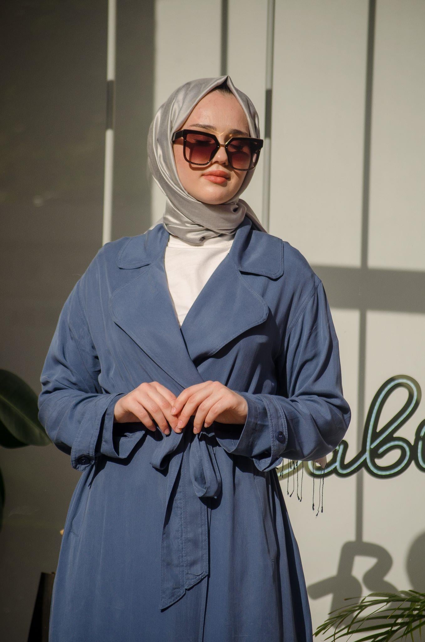 Bağlama Detaylı Kadın Trençkot Indigo