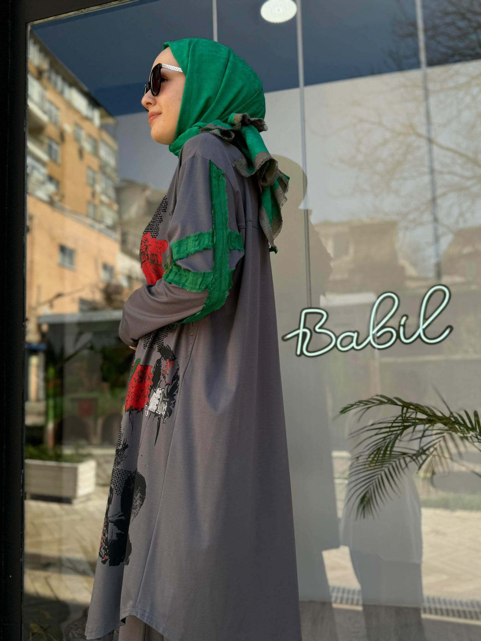 Basic Baskılı Tasarım Kadın Tunik Gri