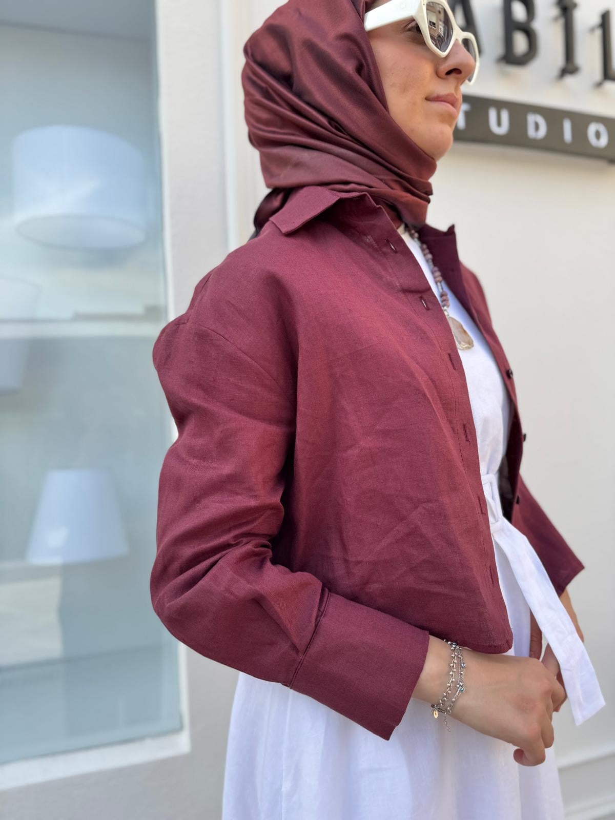 Basic Kısa Kadın Gömlek Bordo