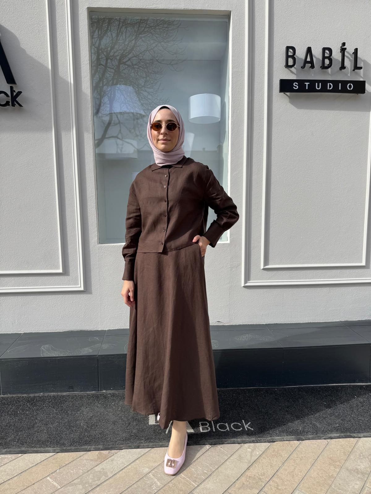 Basic Kısa Kadın Gömlek Kahve