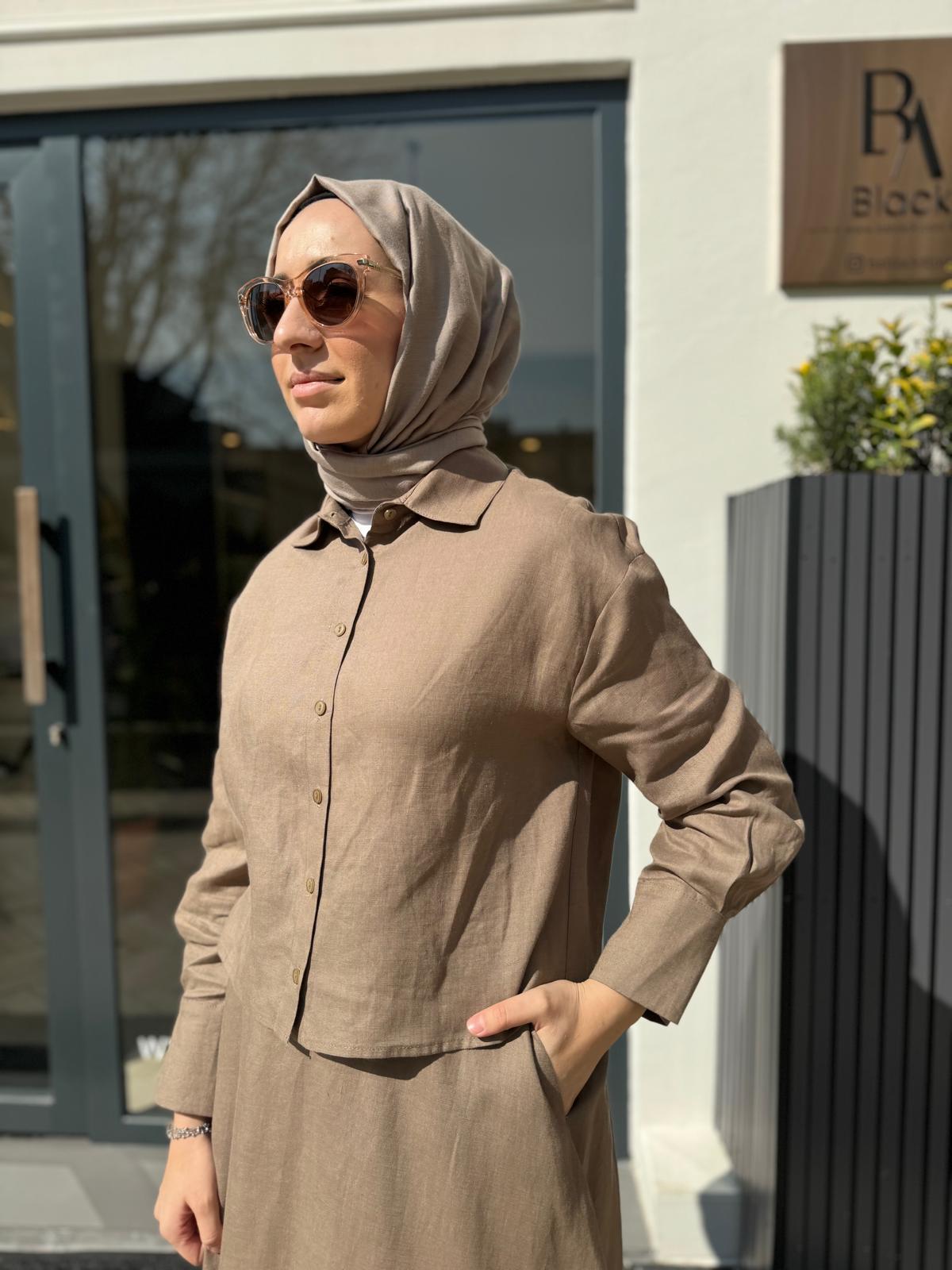 Basic Kısa Kadın Gömlek Vizon